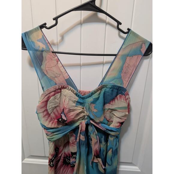 Xhilaration Womens M Sleeveless Maxi Dress Colorful Blue Floral Spring Summer - Picture 2 of 9